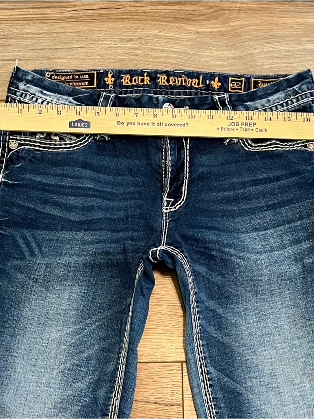 Rock Revival Janelle Skinny Jeans SZ 32 Blue Denim Thick Stitch Rhinestone - Picture 4 of 16